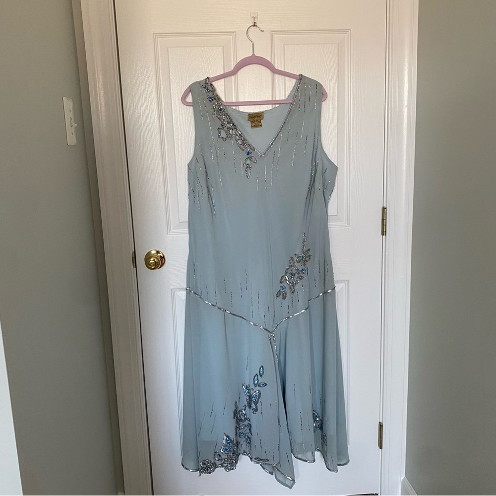 Midnight Velvet: Elegant Blue Dress. Mother of the bride. Flapper dress. SZ 2X